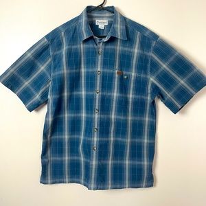 Carhartt Shirt Button Down Short Sleeves Collared Plaid Blue Cream L